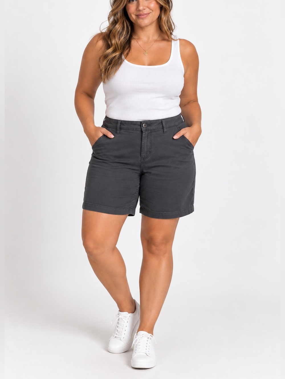 Eddie Bauer Legend Wash Stretch Curvy Shorts Size 14 Gray